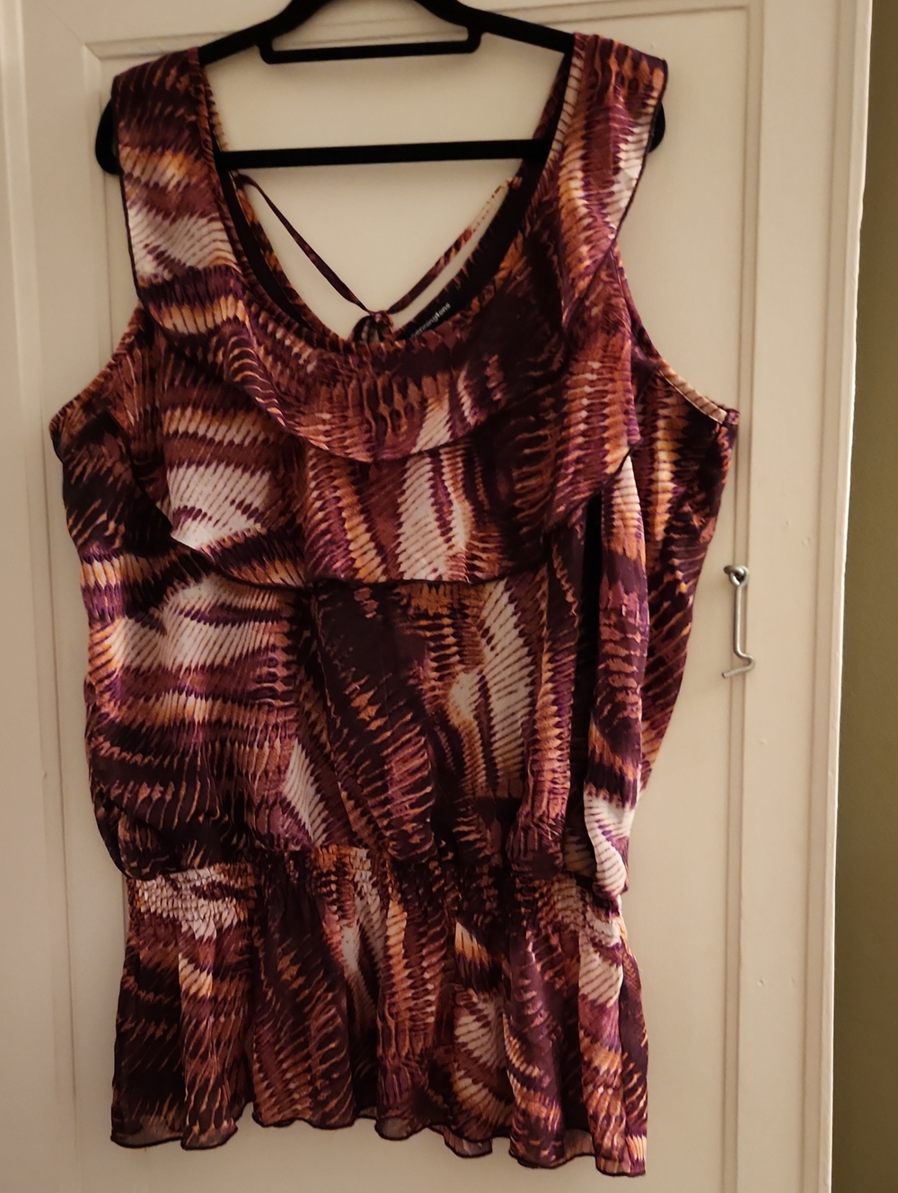 Penningtons Purple Brown Abstract Sleeveless Peplum Top